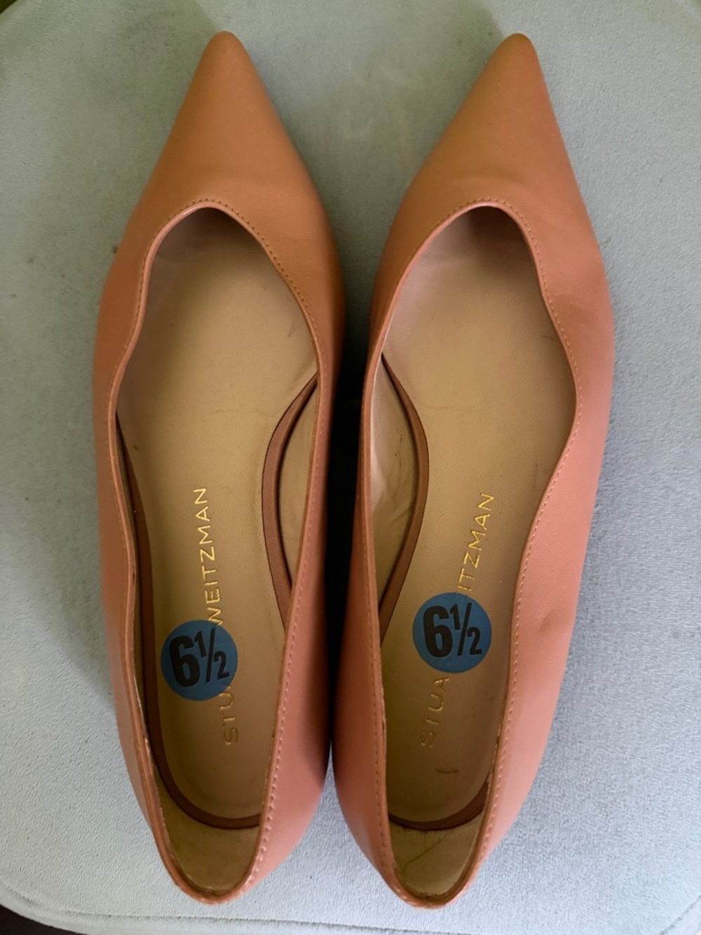 Stuart Weitzman Pointed Leather Flats in Terracotta